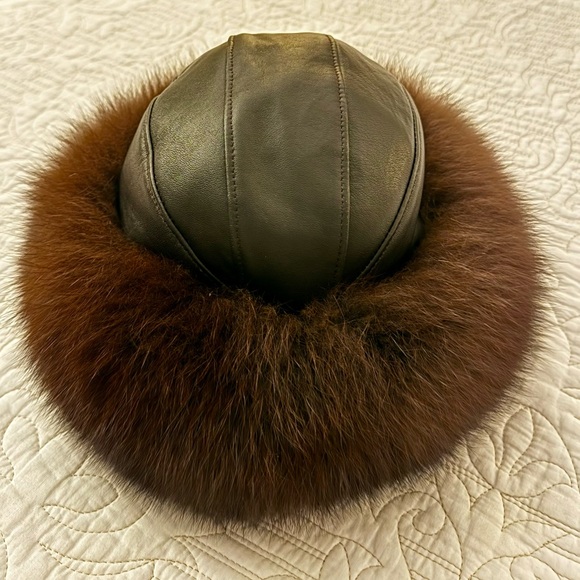 Hat-Genuine mink, and leather.￼ - Picture 2 of 3